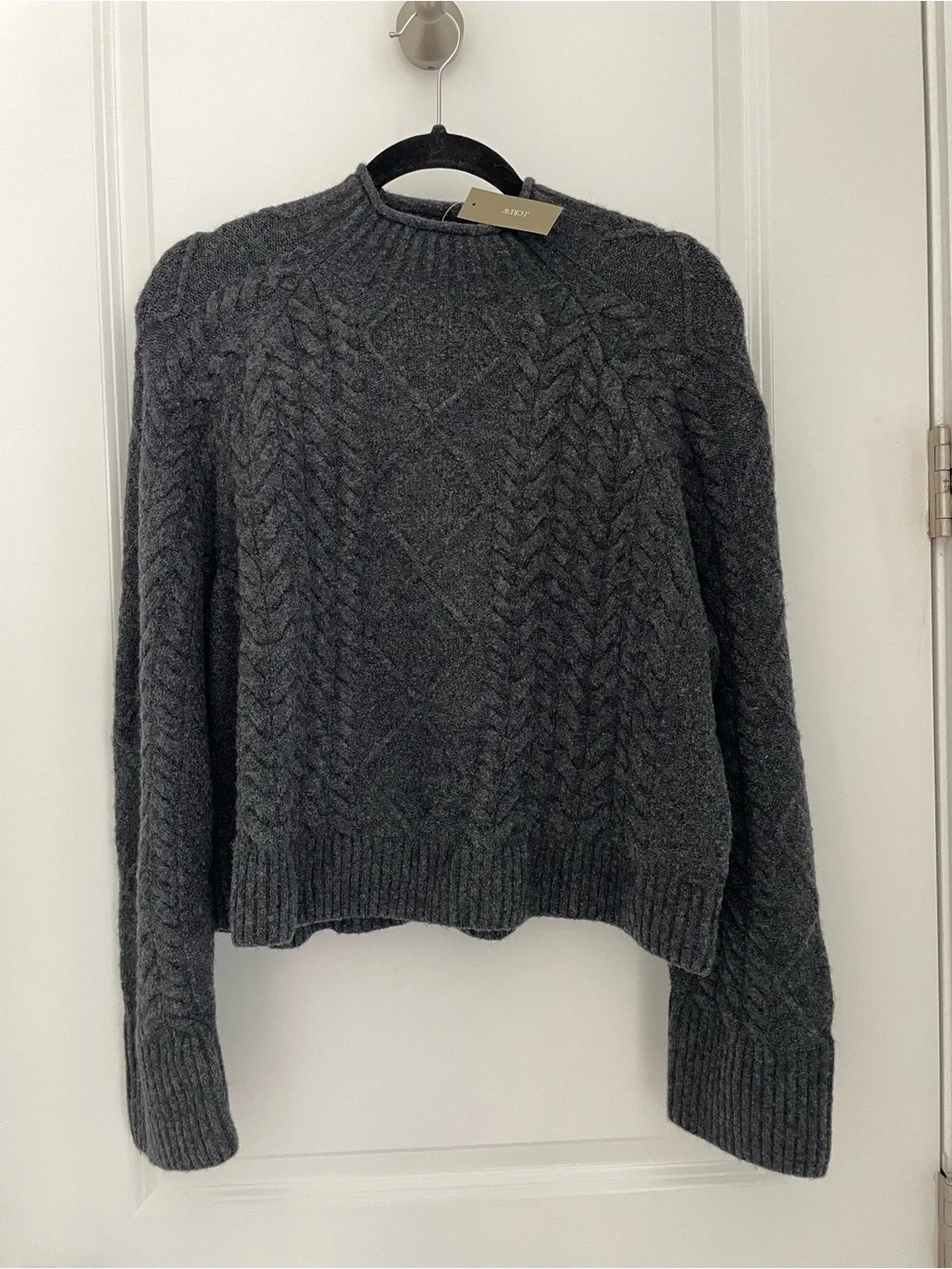 NEW J. Crew Cable-knit Rollneck sweater in Supersoft yarn Charcoal Gray NWT